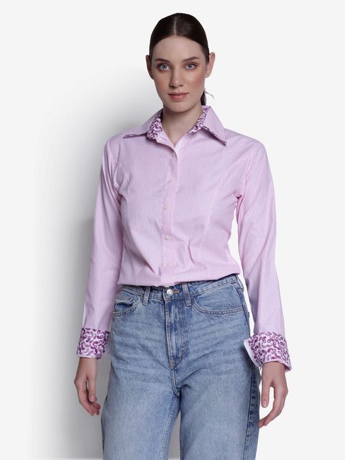 SALE RACK: TuffRider Women's Adey Double Collar Shirt - X Small - Pink Check