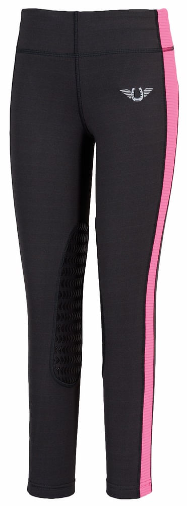 SALE RACK: TuffRider Kids' Ventilated Schooling Riding Tights - Small - Charcoal/Neon Pink