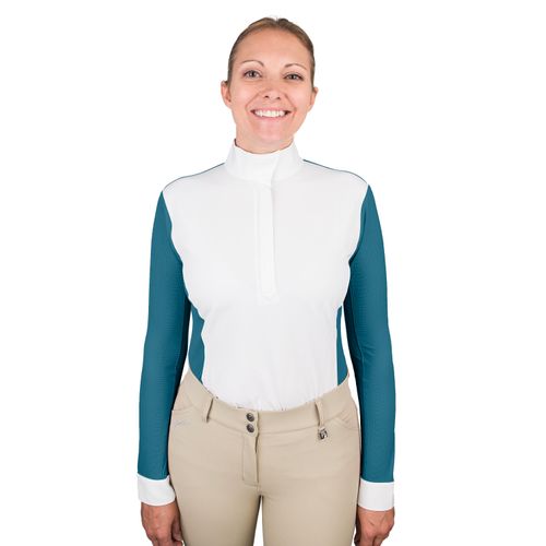 SALE RACK: Romfh Women's Classic Long Sleeve Show Shirt - XX Large - White/Lagoon