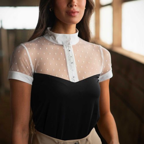 BARN BUSTER: Dapplebay Women's Shine On Short Sleeve Show Top - Medium - Black/White