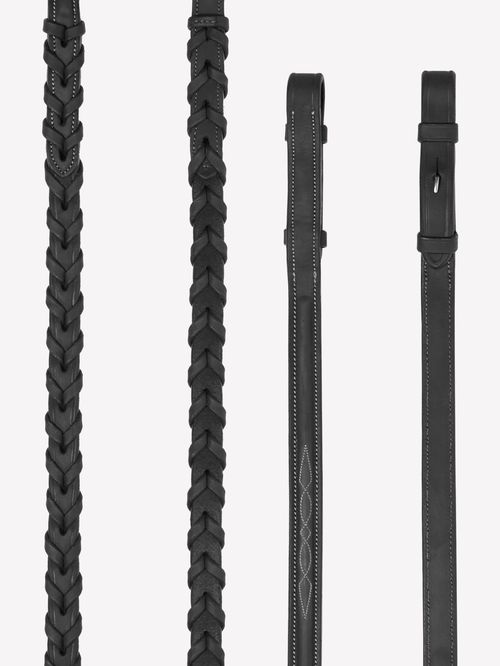LeMieux Hunter Leather Laced Reins - Black/Silver