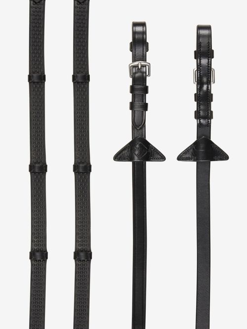 LeMieux Soft Rubber Reins w/Stoppers - Black/Silver