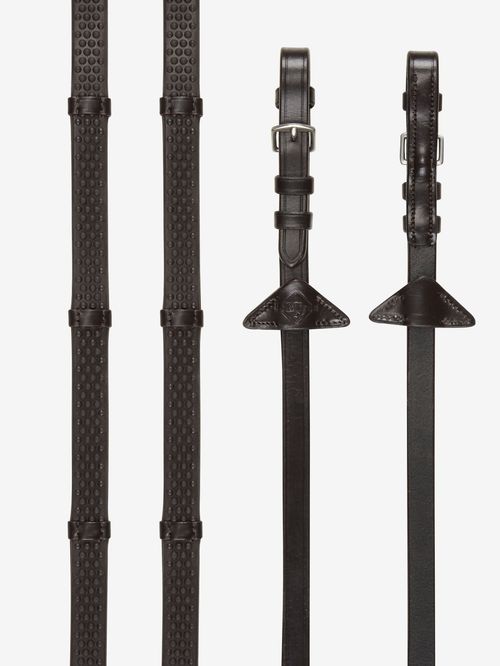 LeMieux Soft Rubber Reins w/Stoppers - Brown/Silver