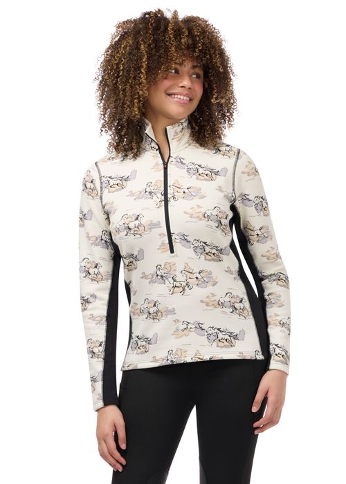 Kerrits Women's Soft Haven Plush Fleece Half Zip Top - Soft White Stormy Horse