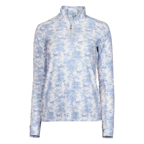 SALE RACK: Dapplebay Women's 1/4 Zip Long Sleeve Shirt - X Small - Moonrise Equestrian Toile