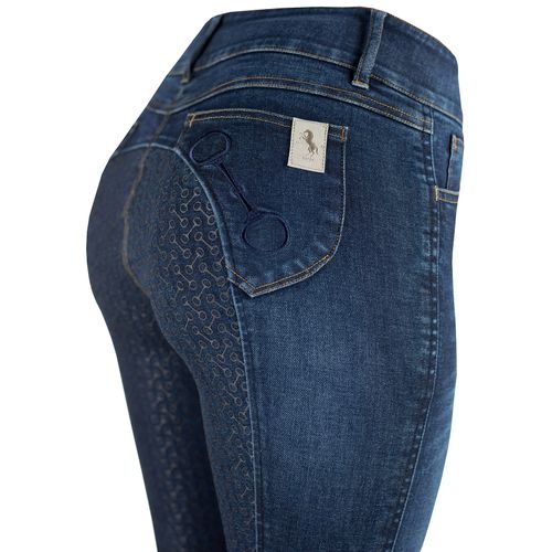 OVERSTOCK: Horze Women's Kaia Highwaist Denim Silicone Full Seat Breech - EU 44/US 32 - Dark Blue
