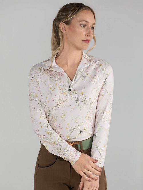BARN BUSTER: Dapplebay Women's 1/4 Zip Long Sleeve Shirt - Medium - Light Pink Dragonfly Meadow