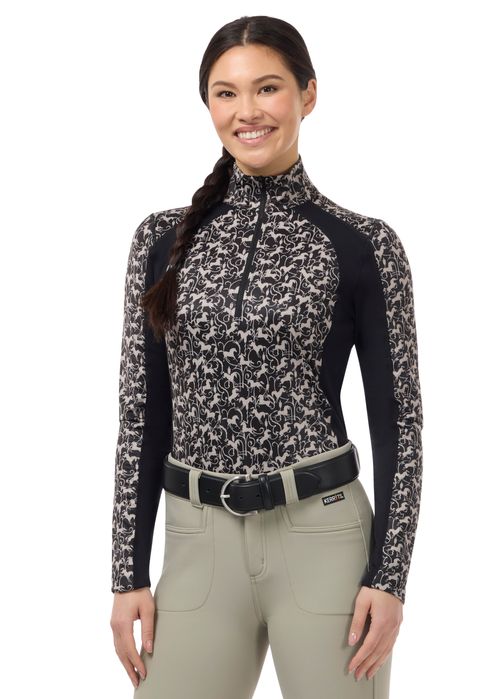 BARN BUSTER: Kerrits Women's Traverse Quarter Zip Fleece Tech Top - X Large - Black Wrought Iron Horses