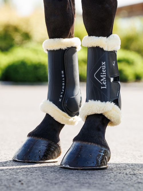 LeMieux Motionflex Dressage Boots w/Fur Edge - Black/Natural