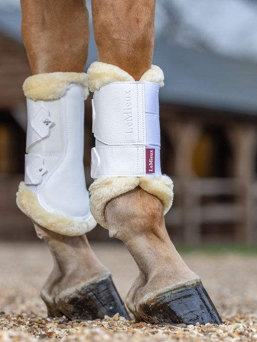LeMieux Fleece Edged Mesh Brushing Boots - White/Natural