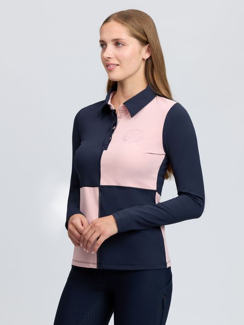 LeMieux Women's Harlequin Rugby Shirt Base Layer - Petal/Navy