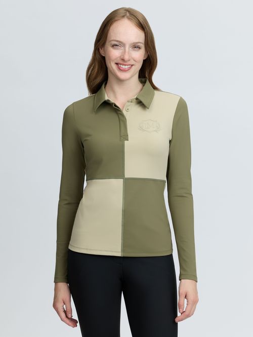 LeMieux Women's Harlequin Rugby Shirt Base Layer - Willow/Pear