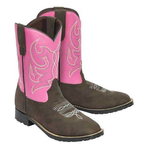 TuffRider Kids' Voyageurs Square Toe Western Boots - Mocha/Hot Pink