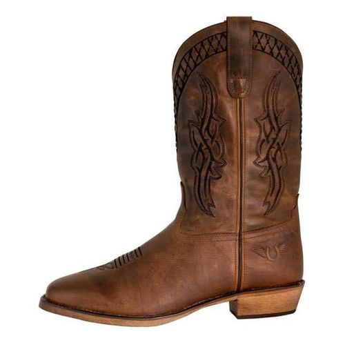 TuffRider Men's Grand Canyon Leather Embroidered Wide Square Toe Western Boots - Brown