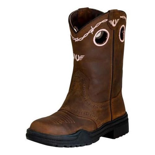 TuffRider Kids' Toddlers Yosemite Barbed Wire Embroidered Round Toe Western Boots - Brown