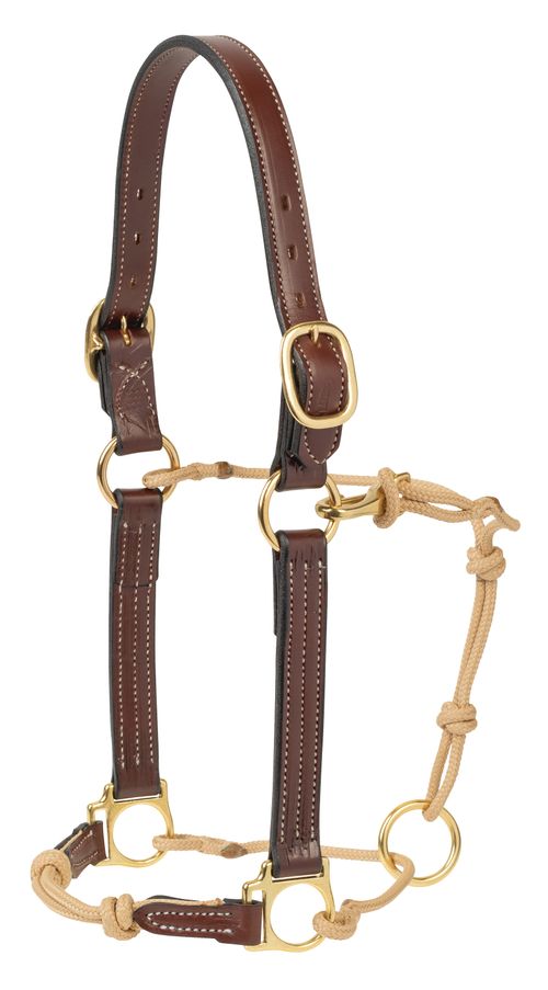BARN BUSTER: Weaver Kalley Krickeberg Leather & Rope Horseman's Halter - Medium - Chestnut/Tan