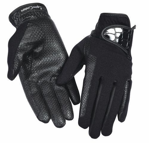 Equine Couture Women's Grippy Riding Gloves w/Alligator - Black