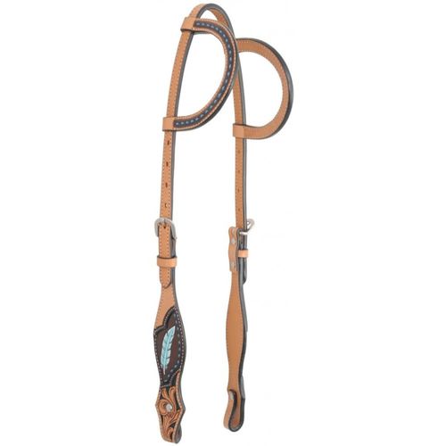 Western Rawhide Country Legend Gator and Feathers Double Ear Headstall - Golden/Turquoise