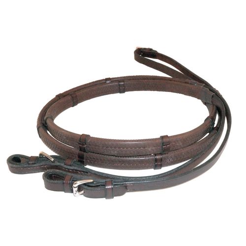 Nunn Finer Rubber Lined Large Pimple Reins w/Hand Stops - Havana