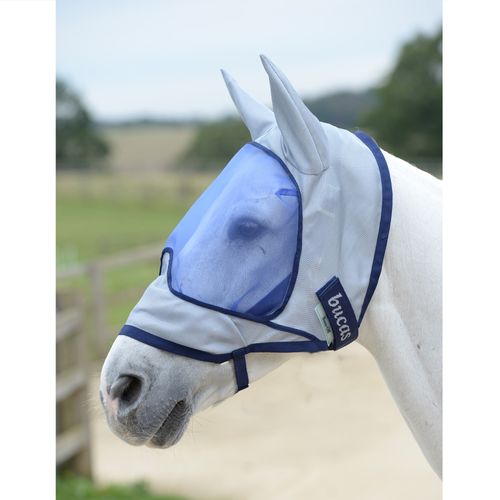 Bucas Buzz-Off Deluxe Fly Mask w/Ears - Silver/Navy