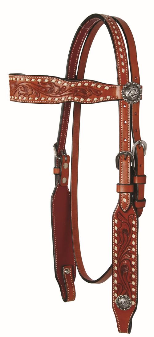 Western Rawhide Country Legend Buckstitch and Flower Browband Headstall - Chestnut