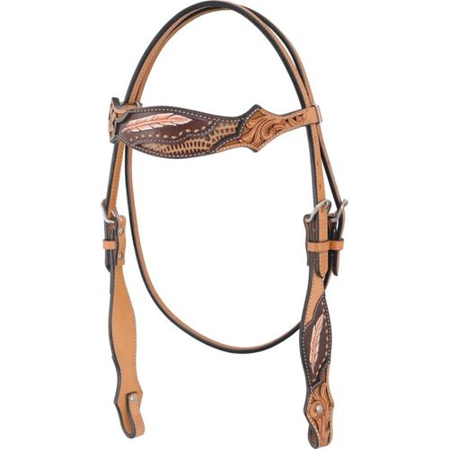 Western Rawhide Country Legend Gator and Feathers Browband Headstall - Golden/Tan