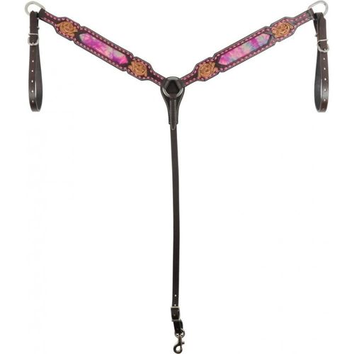 Western Rawhide Country Legend Tie Dye Breastplate - Dark Brown/Pink