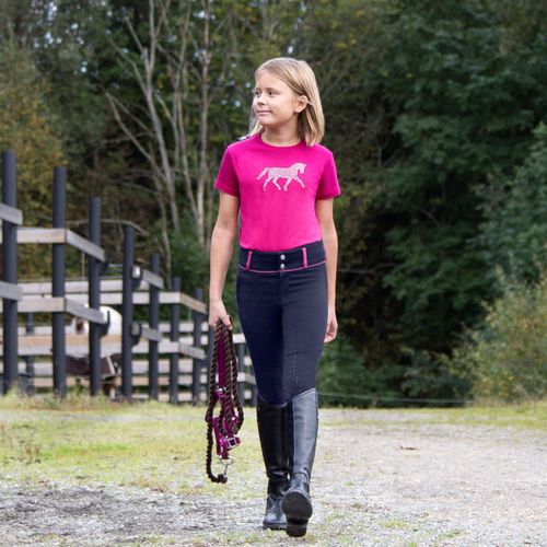 Horze Kids' Daniela Full Seat Breeches - Dark Navy/Cactus Flower Purple
