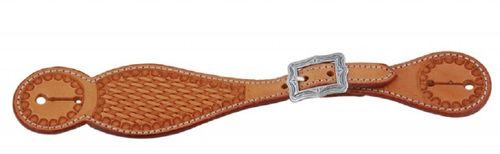 Western Rawhide Country Legend Spur Straps with Border - Golden Tan