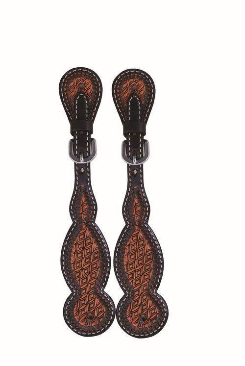 Western Rawhide Jim Taylor Performance Diamond Tear Drop Spur Straps - Two Tone Brown