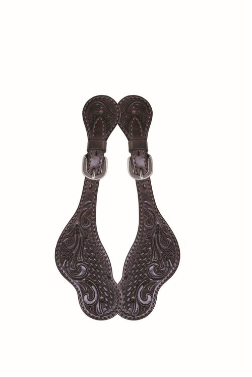 Western Rawhide Country Legend Antique Floral with Basket Spur Straps - Dark Brown