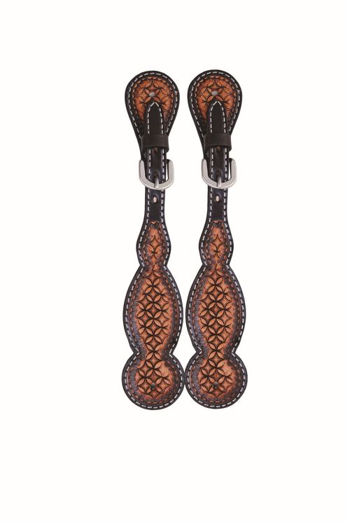 Western Rawhide Jim Taylor Performance Infinity Tear Drop Spur Straps - Two Tone Brown