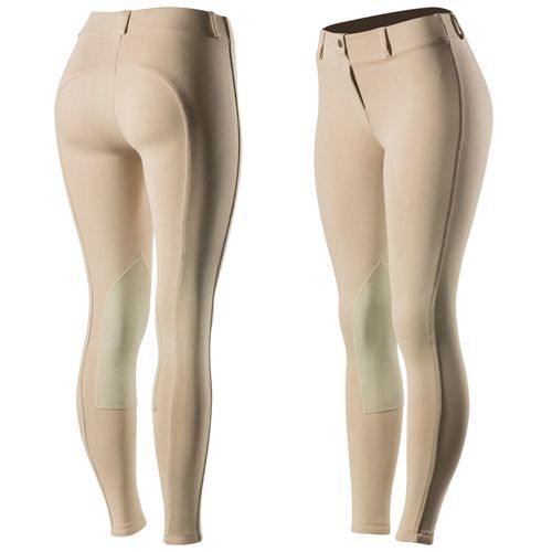 Horze Women's Ella Pull Up Knee Patch Tights - Tan