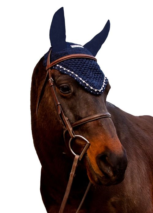 Equine Couture Fly Bonnet with Crystals - EC Navy