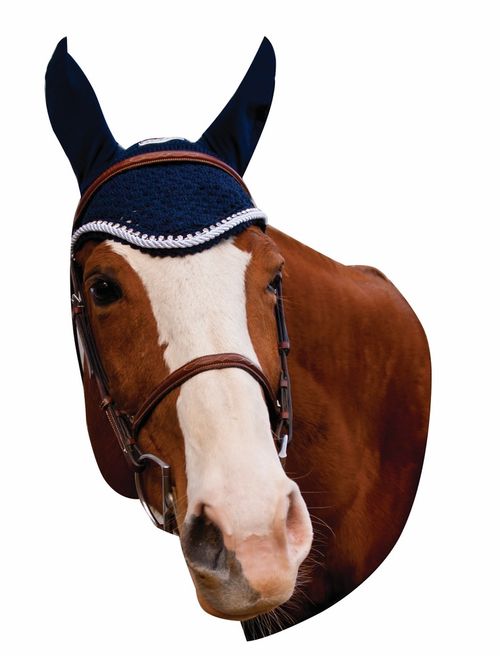 Equine Couture Fly Bonnet with Silver Rope and Crystals - EC Navy