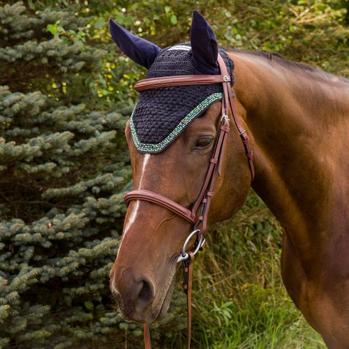 Equine Couture Beaded Fly Bonnet - EC Navy