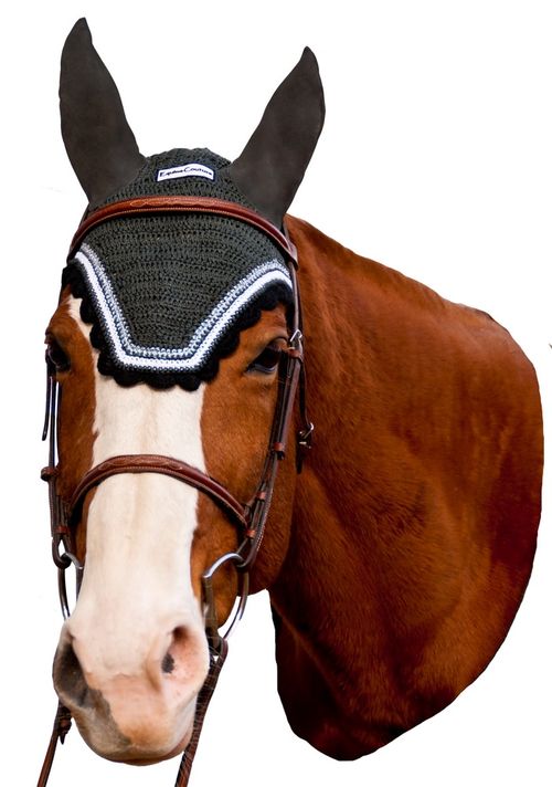 Equine Couture Fly Bonnet with Silver Lurex and Contrast Color - Dark Charcoal/Black