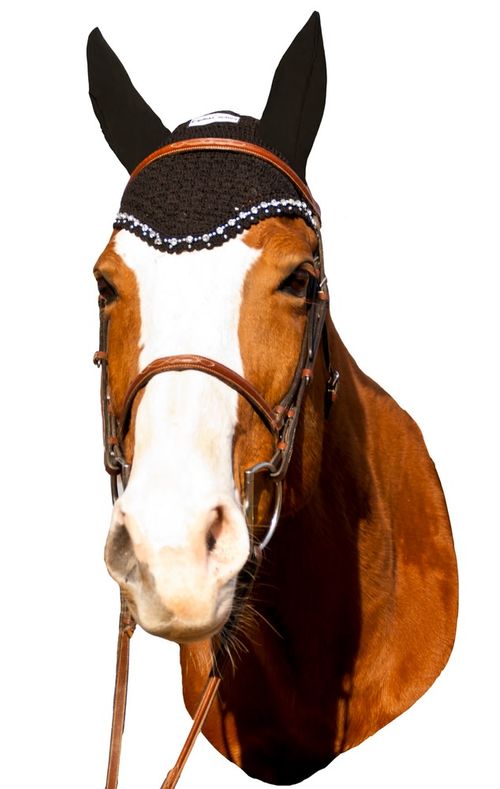 Equine Couture Fly Bonnet with Crystals - Black