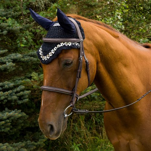 Equine Couture Floral Fly Bonnet - EC Navy