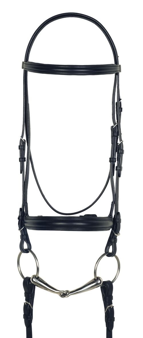 Aramas Plain Raised Padded Dressage Bridle w/Leather Reins - Black