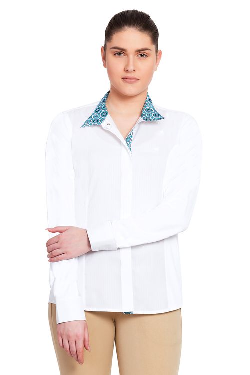 Equine Couture Kids' Kelsey Long Sleeve Show Shirt - White/Aqua