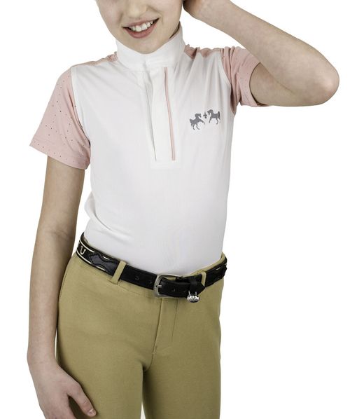 Equine Couture Kids' Magda Equicool Short Sleeve Show Shirt - White/Pink