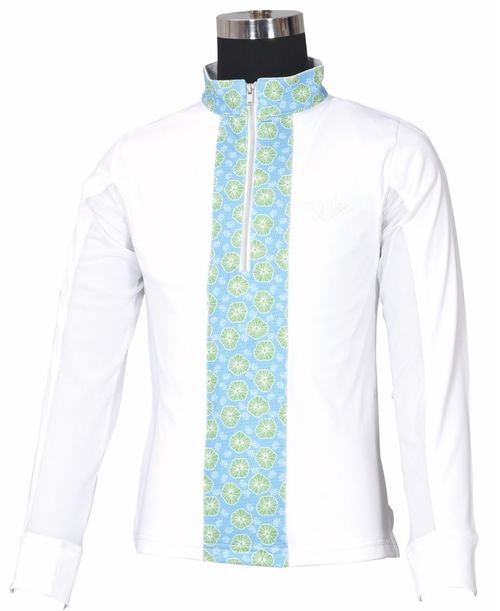 TuffRider Kids' Athena EquiCool Riding Sport Shirt - White/Light Blue