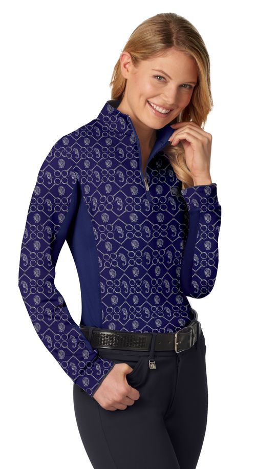 Romfh Women's Chill Factor Printed Long Sleeve Sun Shirt - Sand/Seahorse/Navy