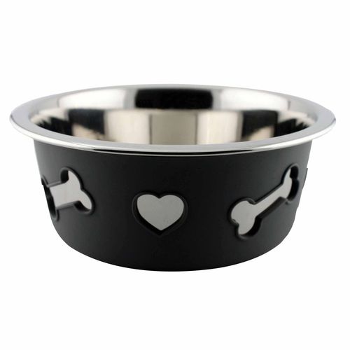 Weatherbeeta Non-Slip Stainless Steel Silicone Bone Dog Bowl - Dark Grey