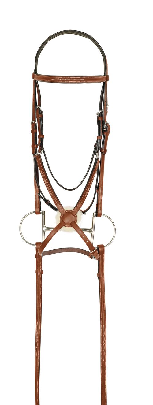 Aramas Fancy Raised Padded Figure-8 Bridle w/Rubber Grip Reins - Chestnut