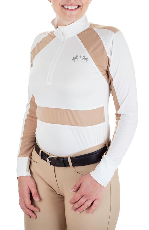 Equine Couture Women's Nicolette Equicool Long Sleeve Show Shirt - White/Safari