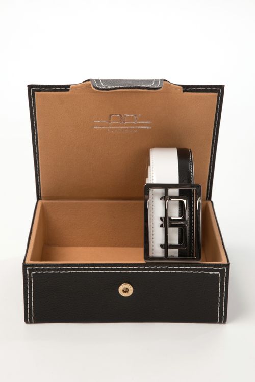Alessandro Albanese Stripe Belt in Box - Black/White