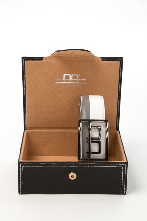 Alessandro Albanese Stripe Belt in Box - Grey/White