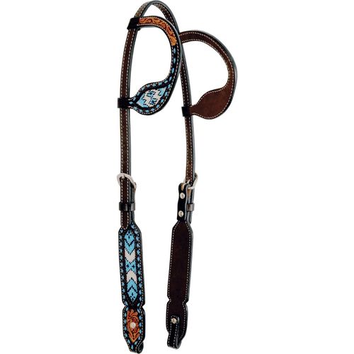 Western Rawhide Bead Ear Headstall - Turquoise